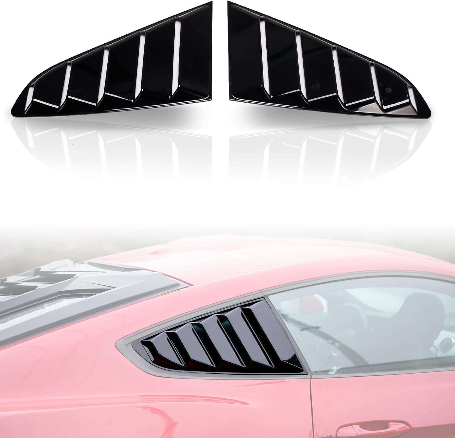 HAKA TOUGH Rear Window Louvers for Ford Mustang 2015-2022, Side Windshield Scoop Cover Sun Shade Accessories, Glossy Black, Left Driver and Right Passenger, 2PCS