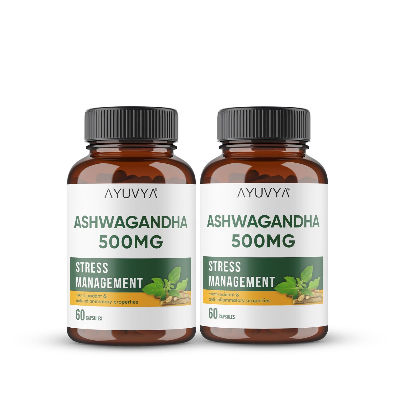 Ayuvya Ashwagandha Capsules - 500mg Pure Root Extract - Stress Relief, Energy Booster, Immunity Support & Muscle Strength, 120 Capsules, Pack of 2 (B0D97ZQSVW) Amazon Price History, Amazon Price Tracker
