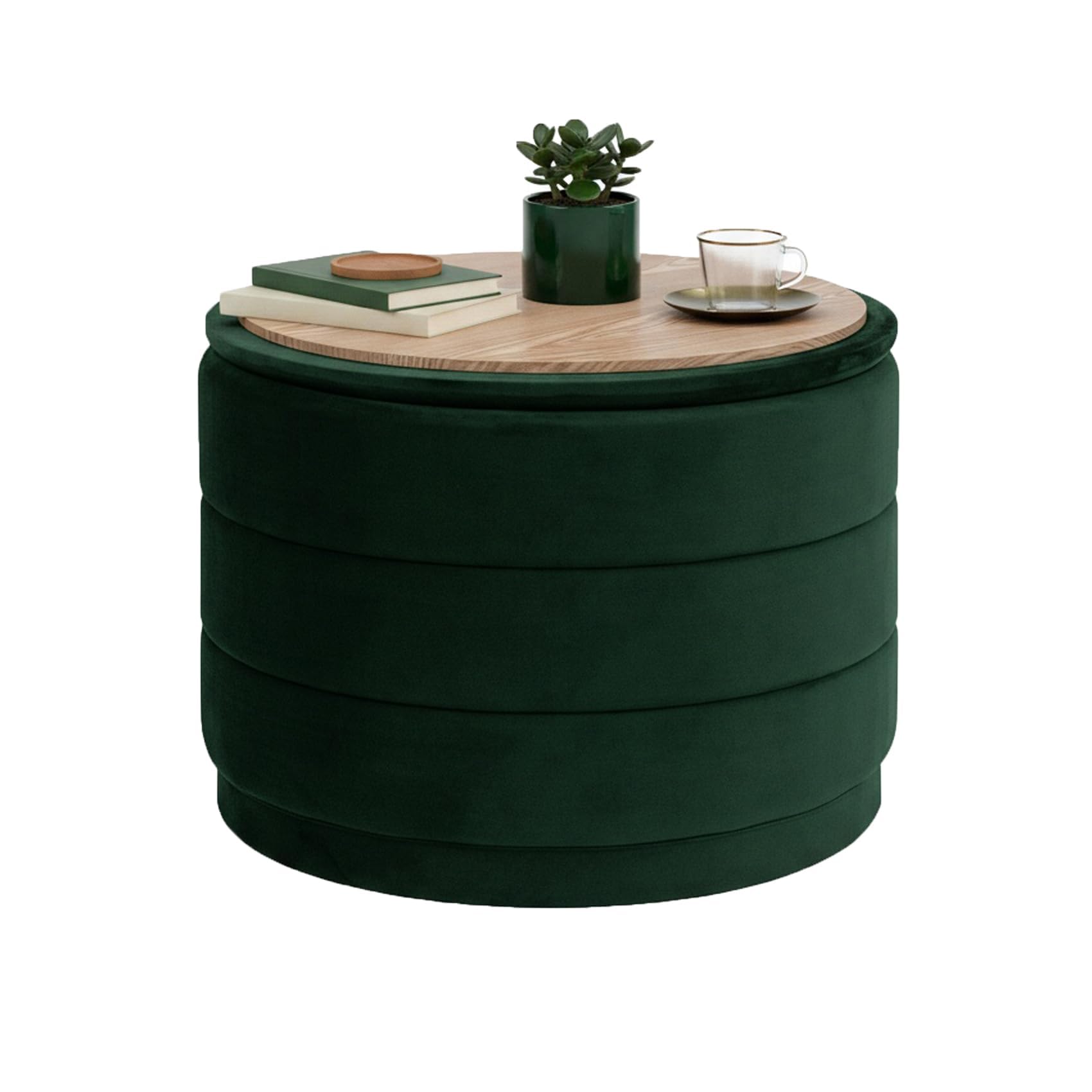 Bonlife Large Storage Ottoman Round - Folding Foot Rest with Hidden Storage, Bottle Green Velvet 58x58x44cm for Living Room, Bedroom & Hallway