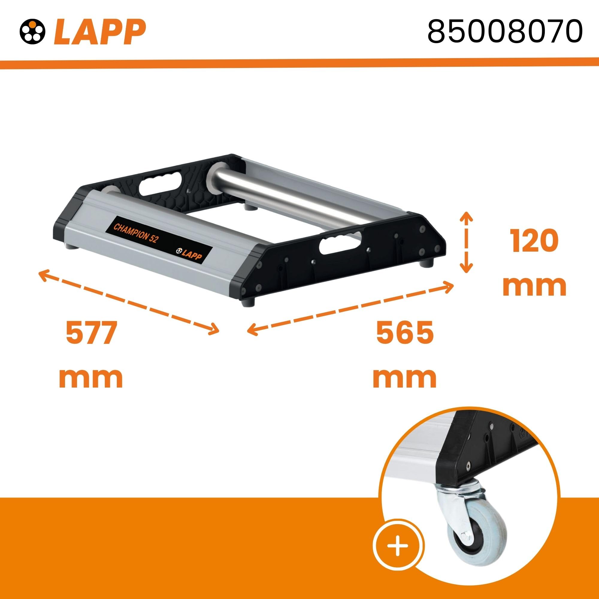 Champion 52 85008070 Lapp 1 St. (85008070) | Dévidoir en aluminium robuste pour atelier et chantier, charge 200 kg, 3 positions de réglage, pieds en caoutchouc