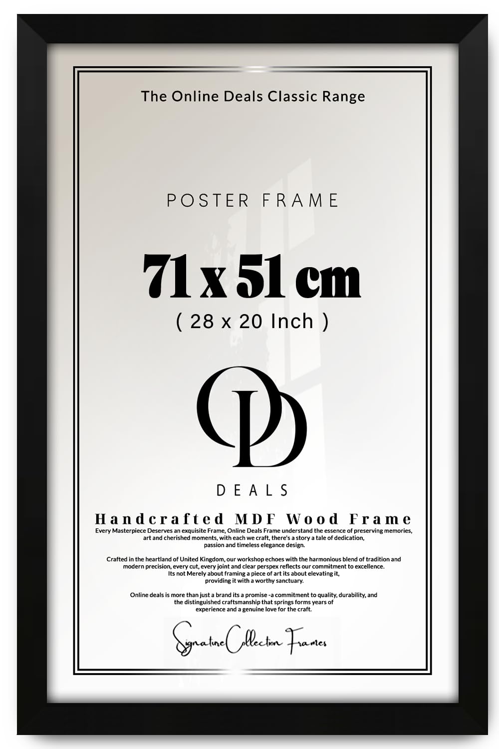 OD Deals 71x51 cm (27.9x20.1 Inch / 710x510 mm) MDF Poster Frame | Flat Matt Black Wall Frame with Shatterproof Acrylic Front (Matt Black)