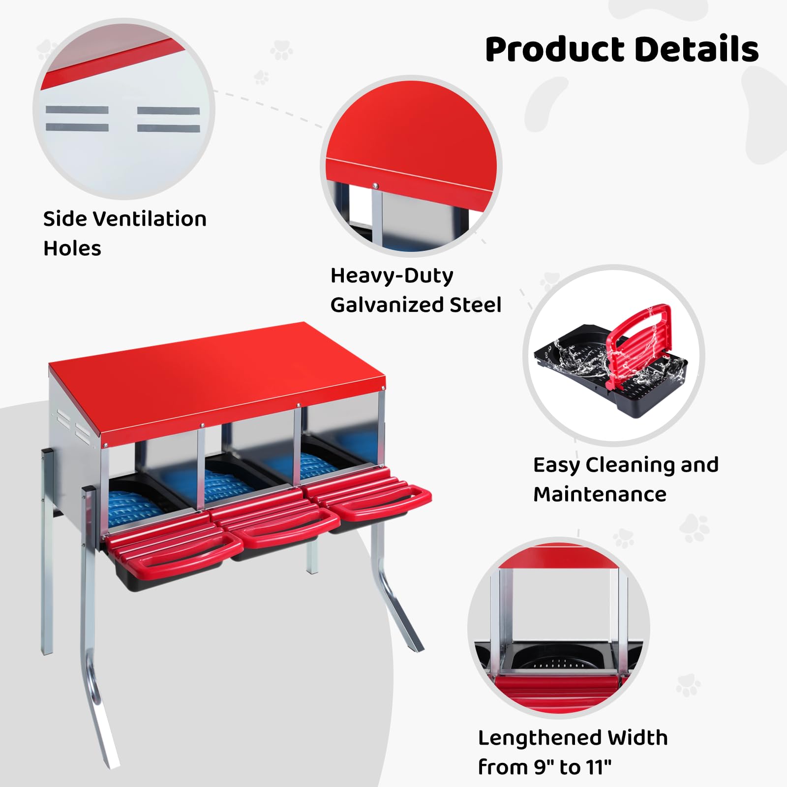 3 Holes Chicken Nesting Box for Laying Eggs, Metal Nesting Boxes for Chickens Coop, Chicken Nest