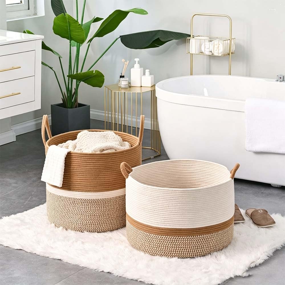 Großer Korb aus Baumwollseil, gewebt, für Babywäsche, Deckenkorb für Heimdekoration, Wohnzimmer, Kinderzimmer, Spielzeug-Aufbewahrungskörbe für Kinder, Jungen und Mädchen, 55 x 33 cm(3)