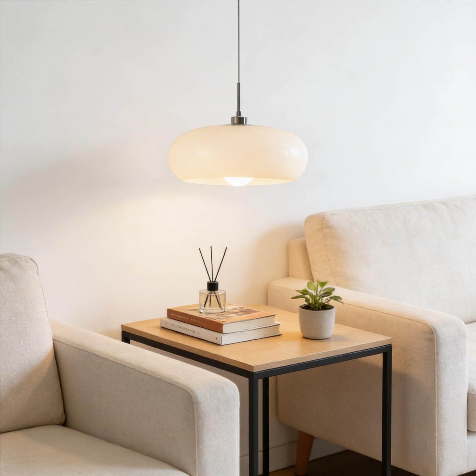 Moderne schmiedeeiserne Pendelleuchte mit Glasschirm, Hängelampe, höhenverstellbar, dreifarbige Aufhängung, milchig-weiß-orangefarbener Schirm, variable Kabellänge for Flur-Esszimmer(White)