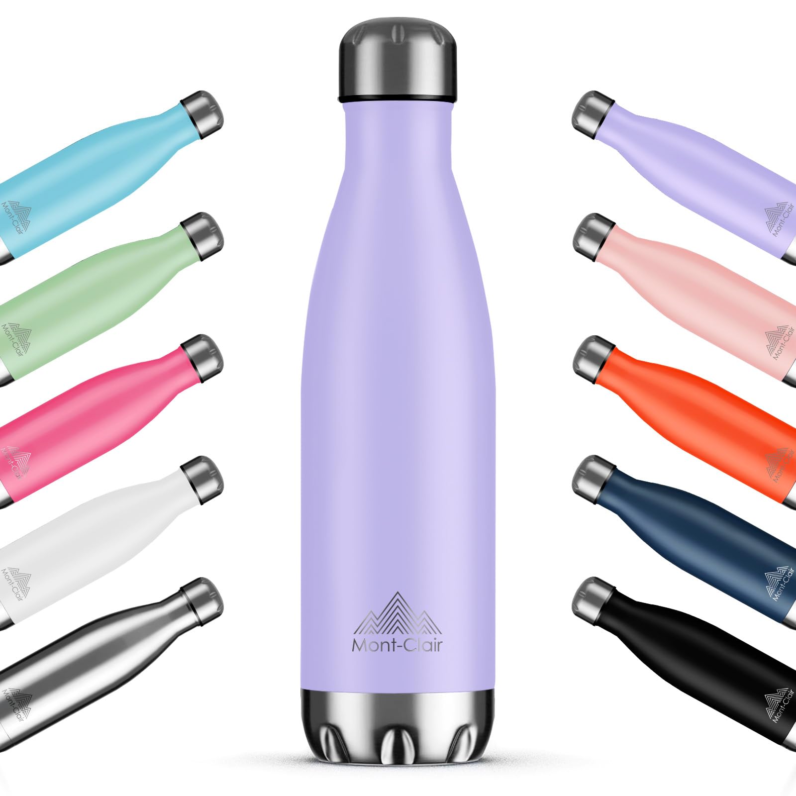 Mont-Clair H2O Stainless Steel Water Bottle, Vacuum Insulated - BPA Free, 12h Hot & 24h Cold Drinks, Metal Water Bottle 500ML Leakproof, Ideal for Adult, Kids, Running - Lilac