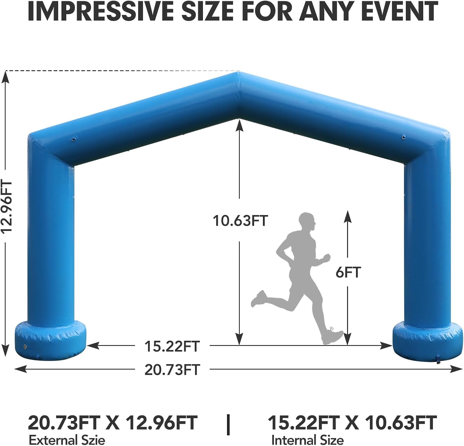 20Ft Gable Airtight Inflatable Arch, Durable PVC Waterproof Archway for Advertising, Festivals, Trade Shows & Outdoor Events – Blue, No Continuous Blower Required