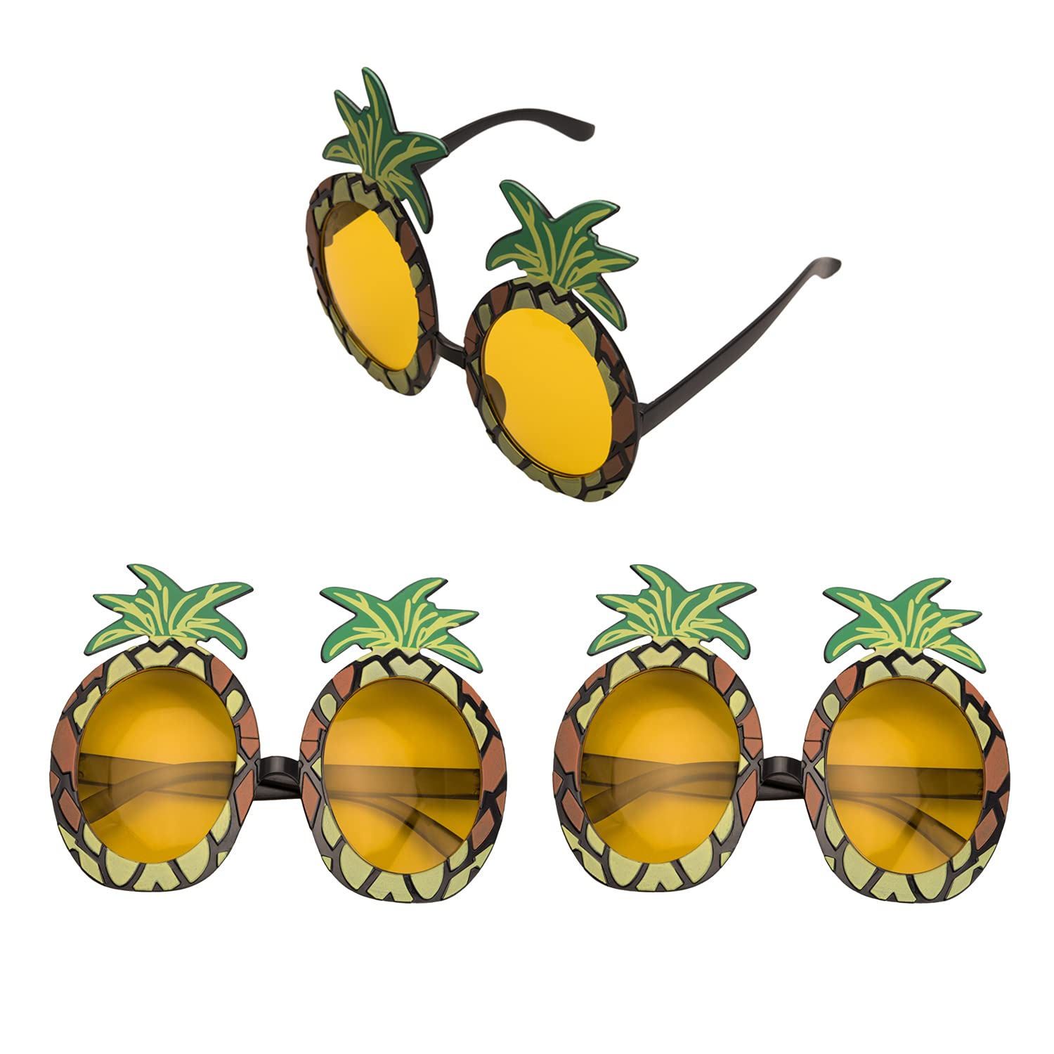 Parieo 3 Pairs Pineapple Sunglasses Hawaiian Glasses Novelty Party Sunglasses Beach Party Sunglasses for Photo Prop Party Supplies Dress Up Costume Accessory