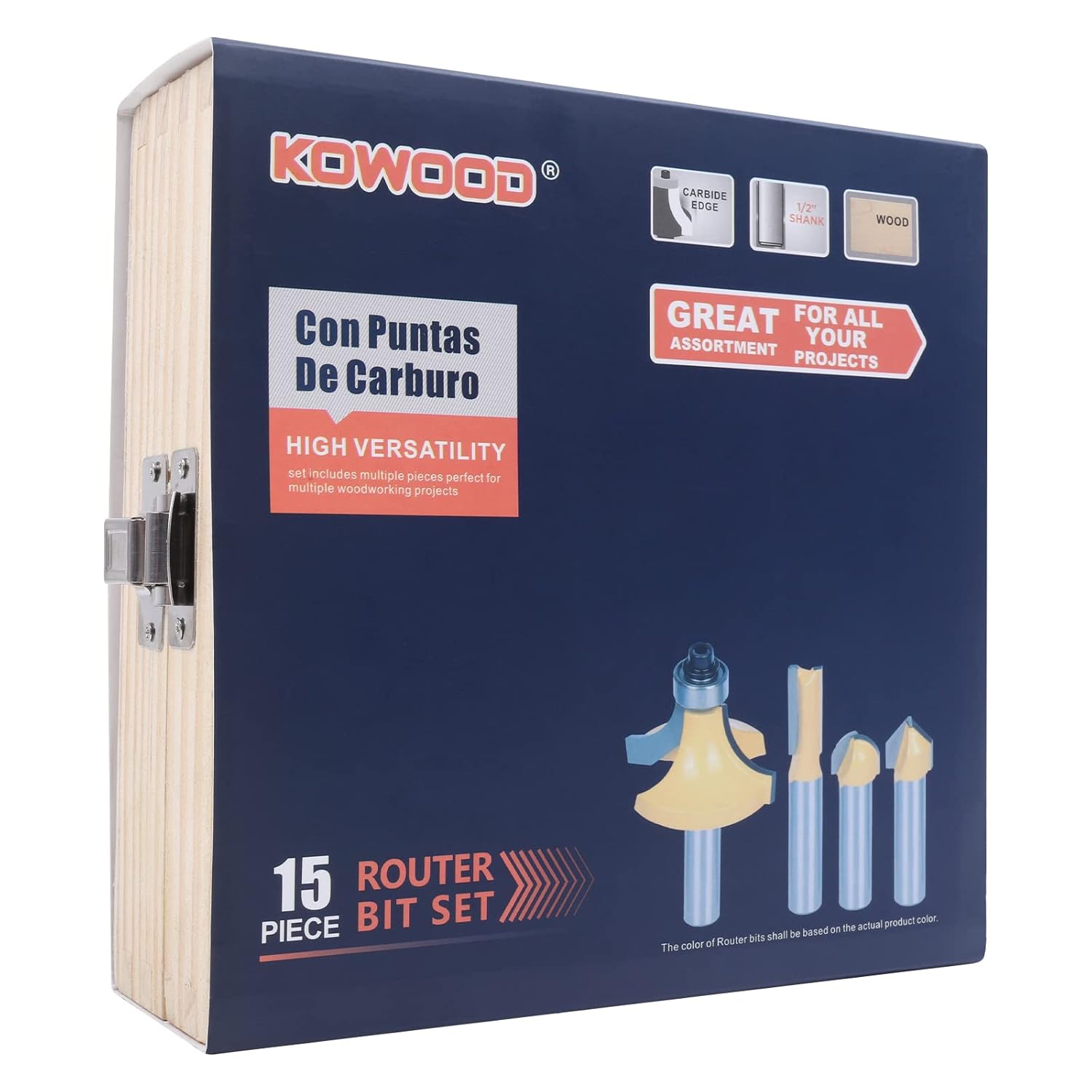 KOWOOD Router Bits Set of 15 Pieces 1/2 Inch Woodwork Tools for Beginners