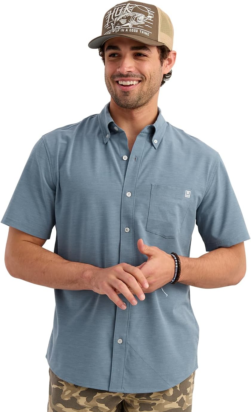 HUK Men's Kona Solid Short Sleeve Fishing Button Down Shirt