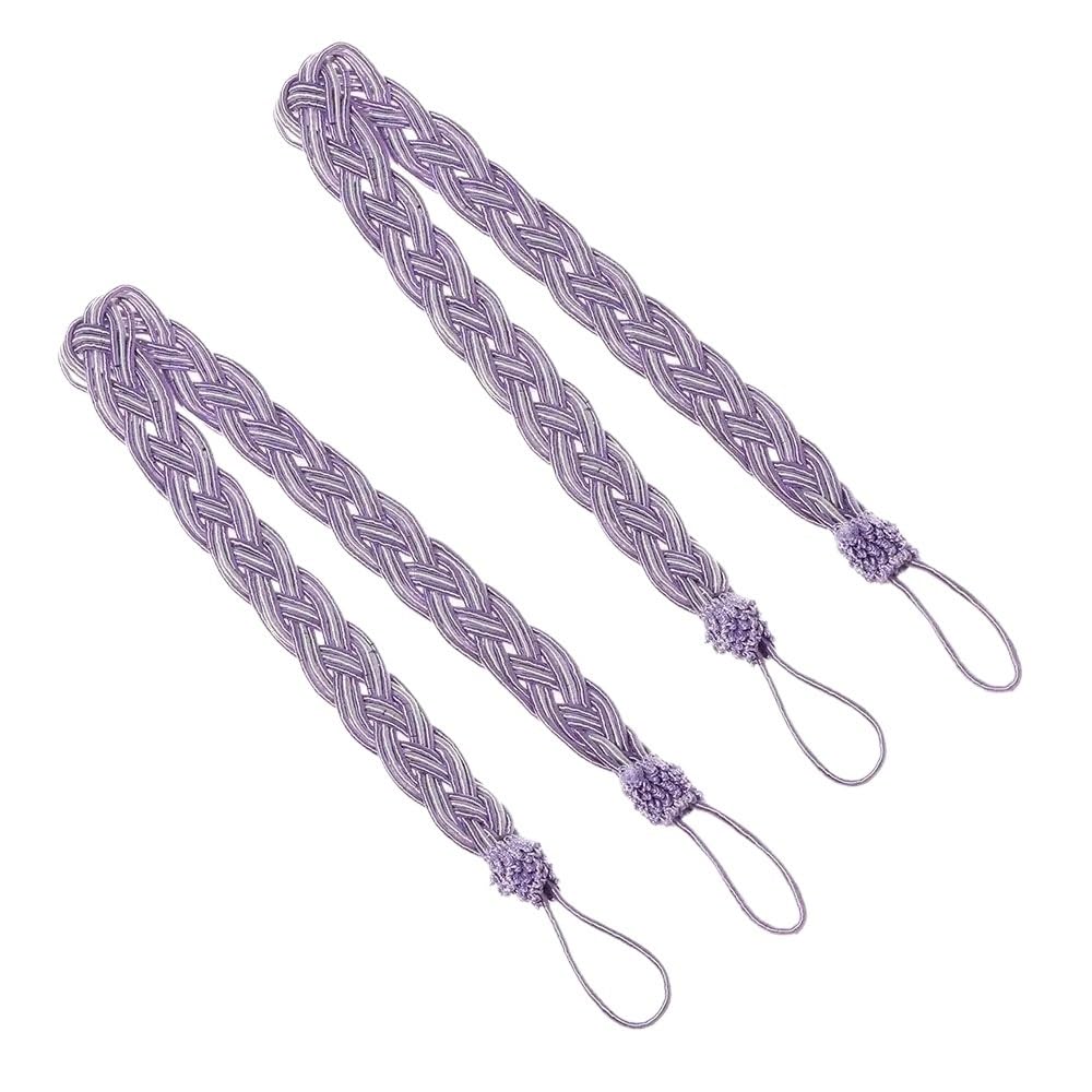 2PCS Braided Satin Rope Curtain Tie Backs Tiebacks Holdbacks Voile Strap(Purple)