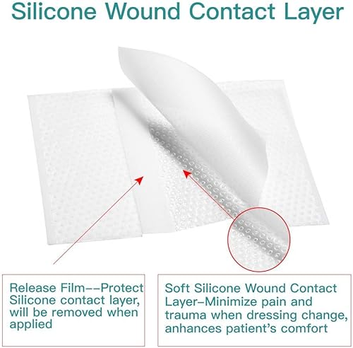 Miniatura 8 de Dimora Apósito hidrocoloide de 4 x 4 pulgadas, parches autoadhesivos estériles y capa de contacto de heridas de silicona Dimora para heridas,