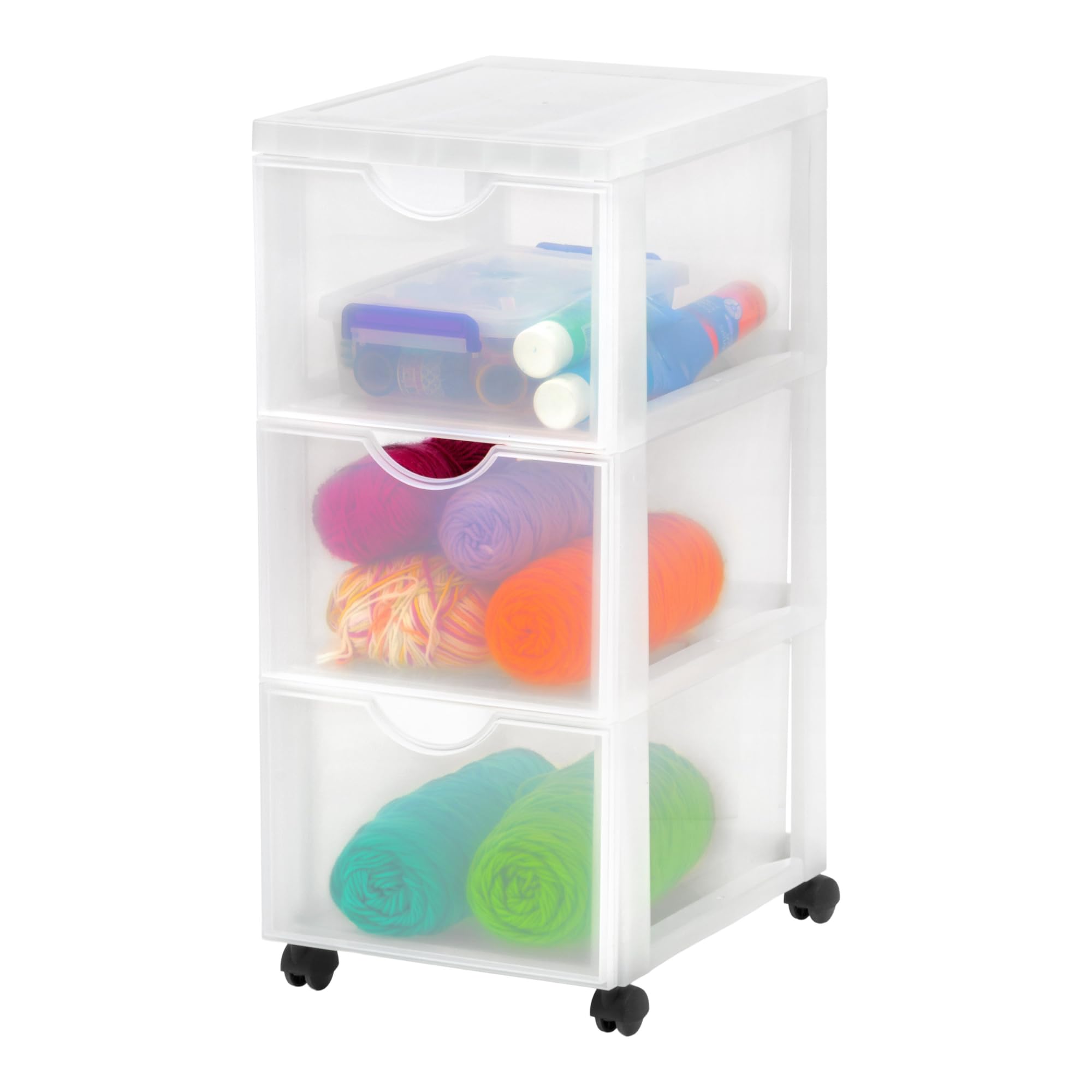 Iris Ohyama, Plastik saklama kulesi, 15 litrelik çalışma masası çekmecesi, tekerlekli, DDDC-303, beyaz, ergonomik sap G 37,5 x D 29 x Y 61,5 cm
