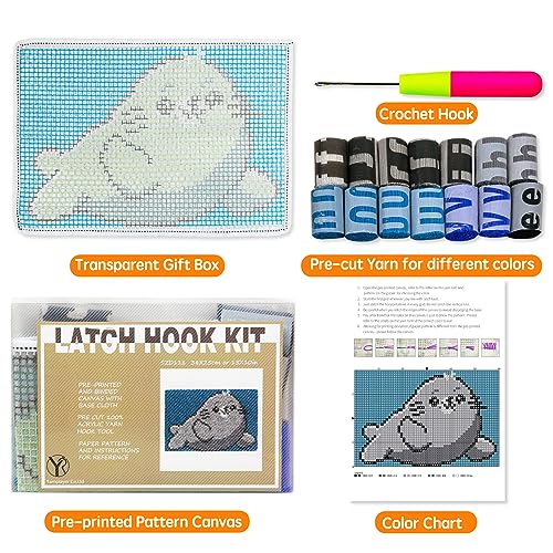 Image of YP Latch Hook Kits for Kids Adults DIY Rug Tapestry Kits with Printed Canvas Embroidery Kits Festival Gifts Home Decoration (Whale,14.2inch X 9.8inch)
