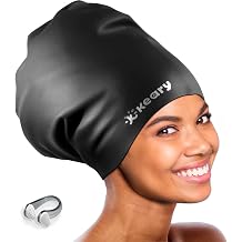 Keary Extra Large Swim Cap for Braids and Dreadlocks Extensions Weaves Long Hair, Waterproof Silicone Cover Ear Bath Pool Shower Swimming Cap for Adult Youth to Keep Hair Dry, Easy to Put On and Off