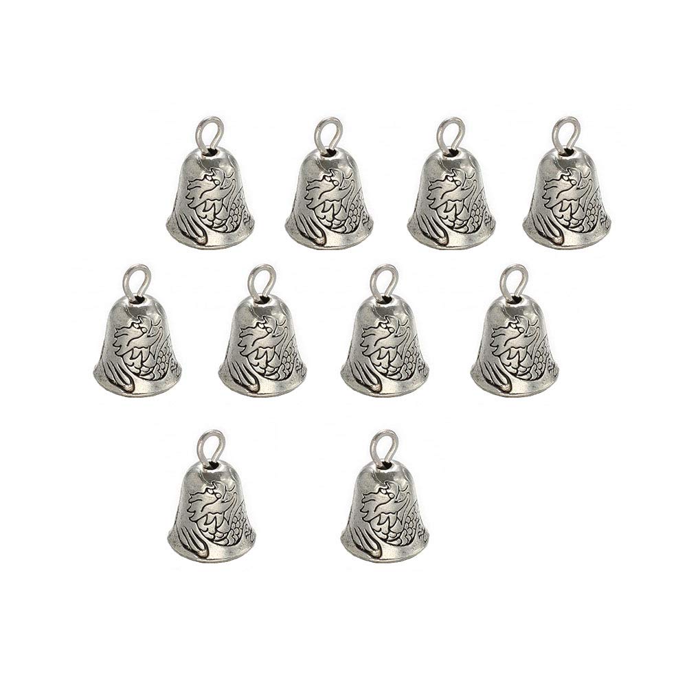 Acxico 10Pcs Bell Charms Pendant with Ringer Bright Tibetan Silver 3D 10mm