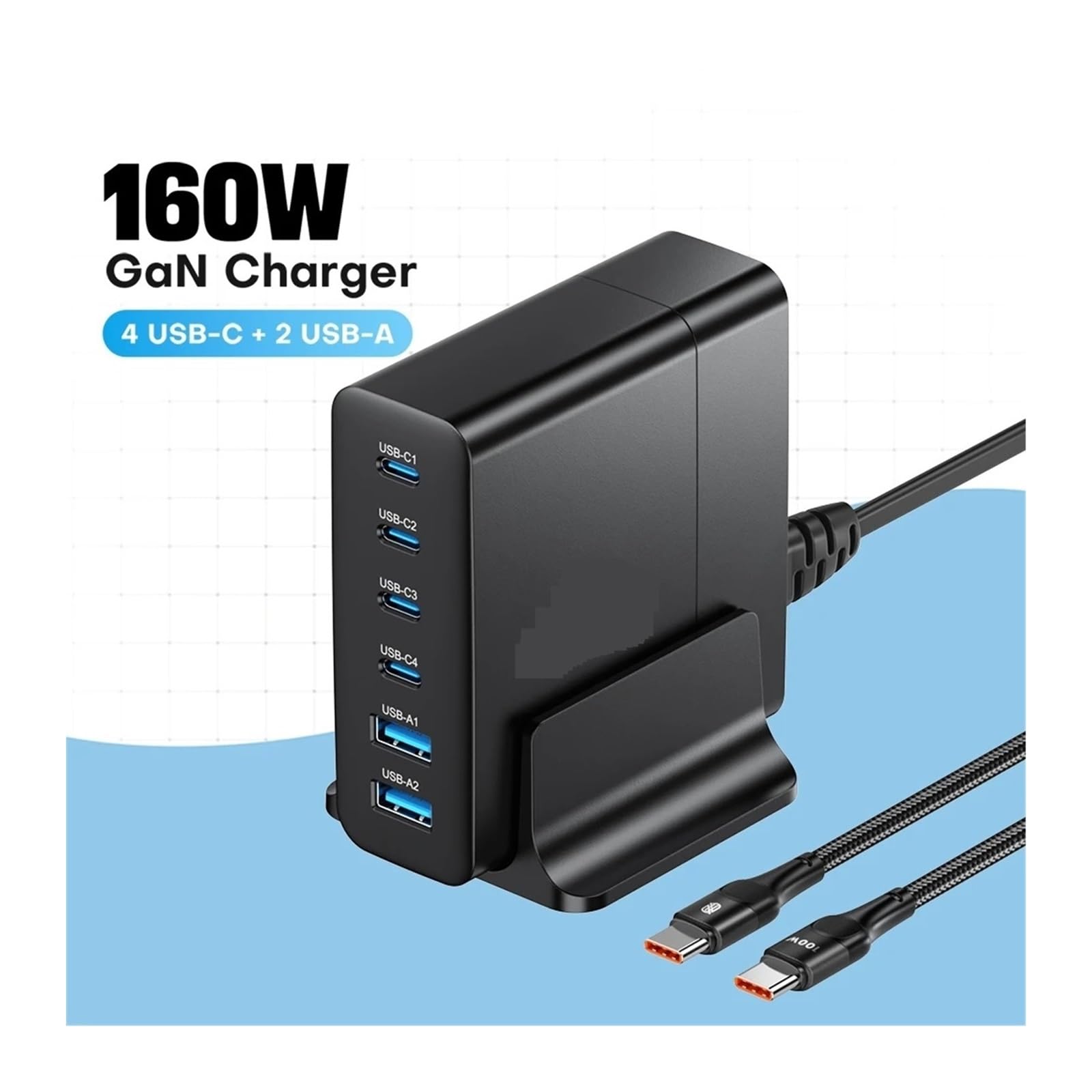 Ładowarka USB typu C o mocy 160 W. Wiele portów Szybka ładowarka biurkowa PD PPS QC4.0(With PD100W Cable)