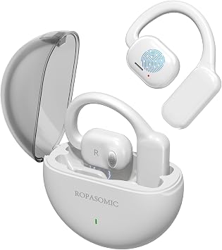 Open Ear Headphones Wireless Earbuds with Earhooks, 40Hrs Playtime Bluetooth 5.3 Touch Control Sport Headsets IPX6 Sweatproof Earphones for Running Cycling Workout White