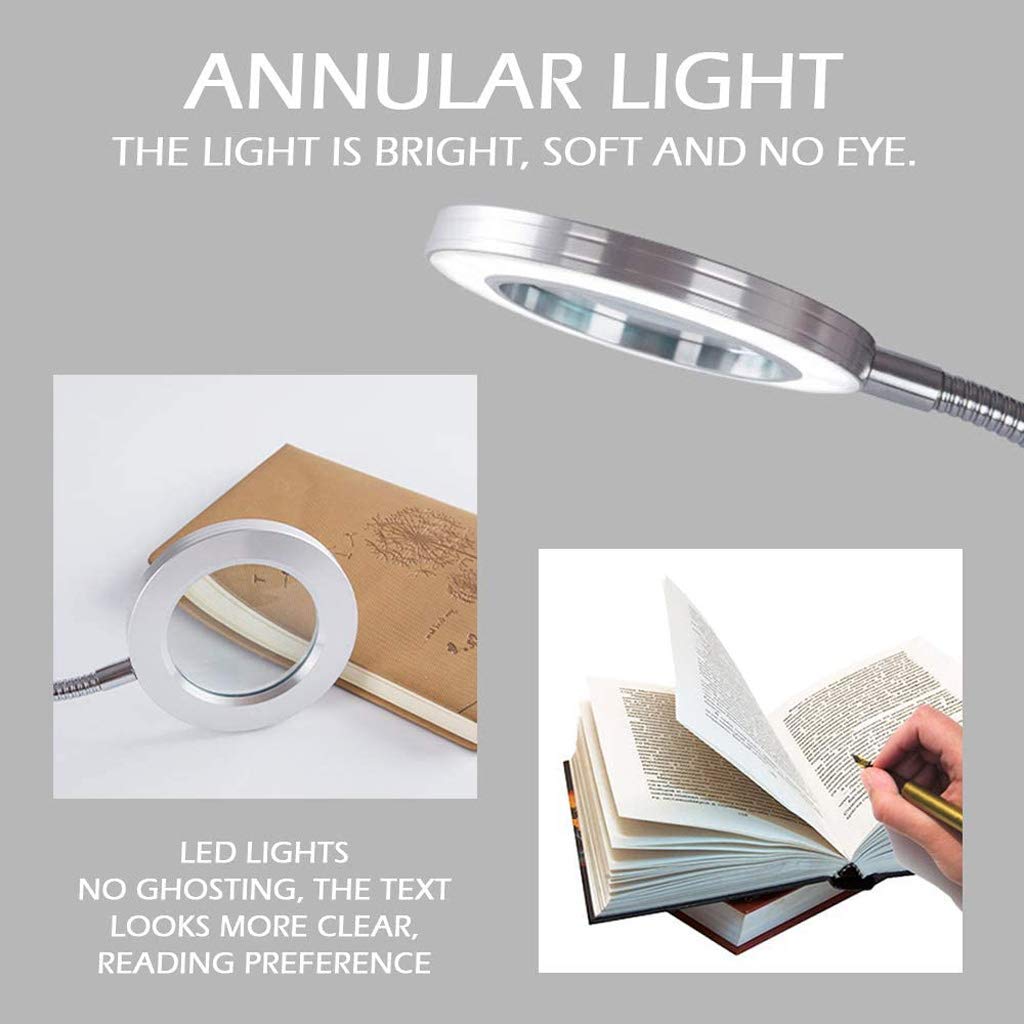 Lampa powiększająca z zaciskiem, szkło powiększające 8X z oświetleniem 2LED, lupa biurkowa USB do ładowania dla dzieci i dorosłych vision