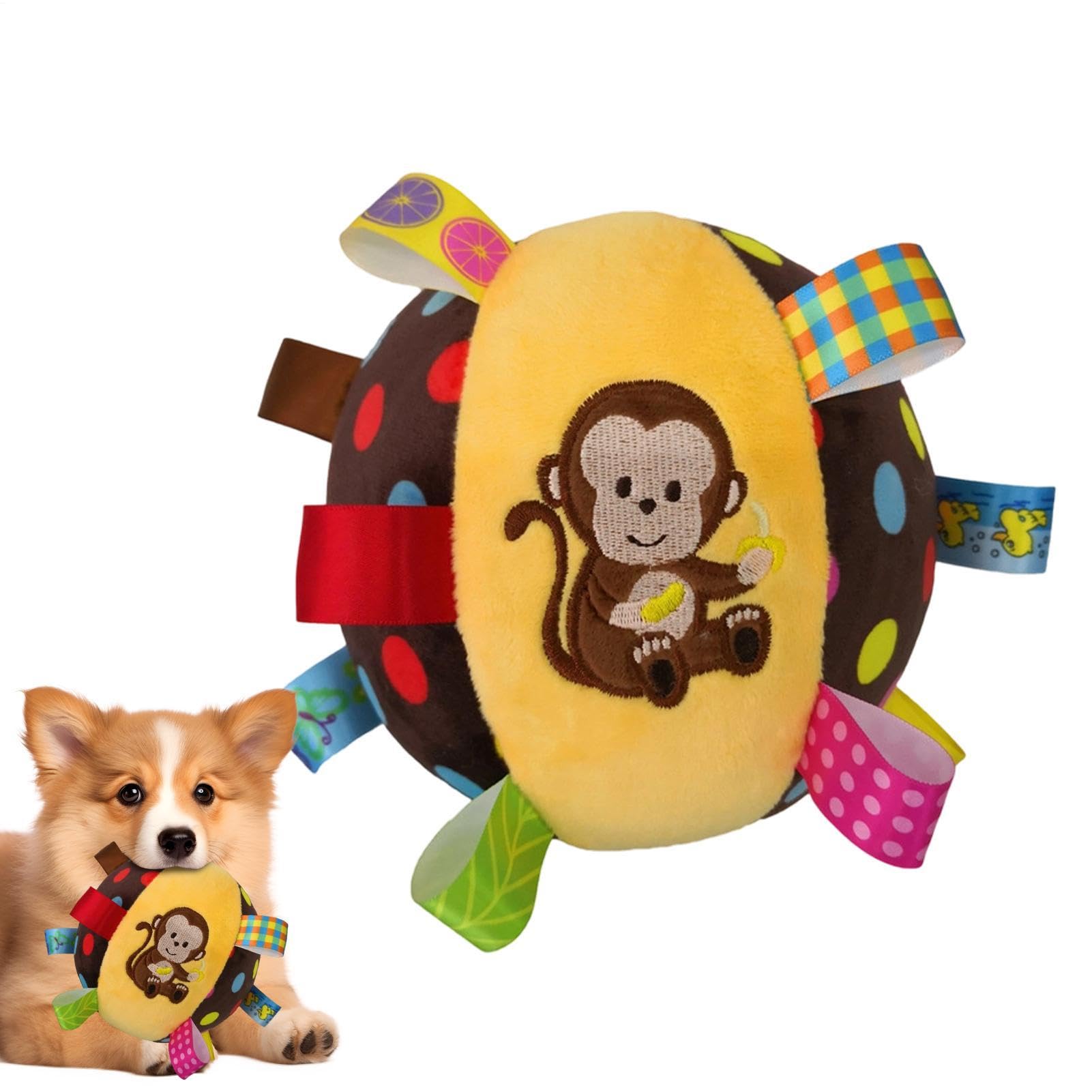 Hanging Dog Training Toy, 6 Inch Soft Cotton Stuffed Ball, Colorful Squeaky Chew Toy With Bell, Funny Interactive Elastic Play Toys For Dogs