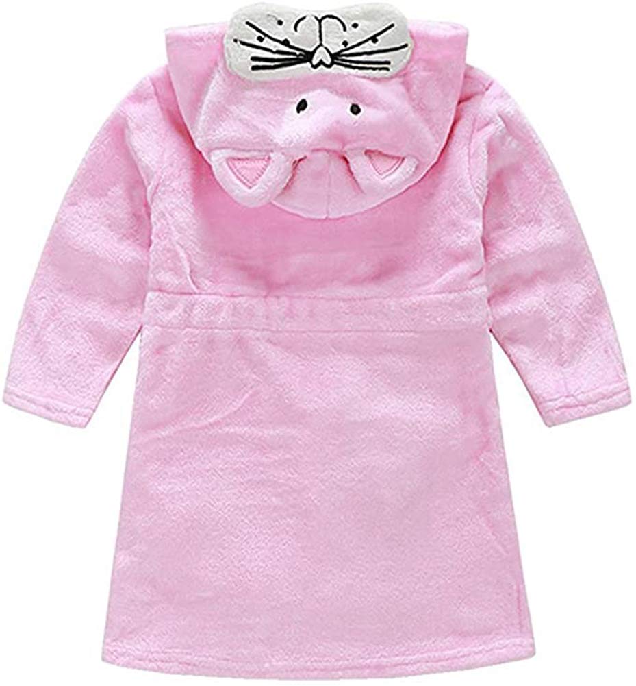 RUOGU Kids Little Boys Girls Coral Fleece Bathrobe Unisex Kids Robe Pajamas Sleepwear Pink Cat 2-3T