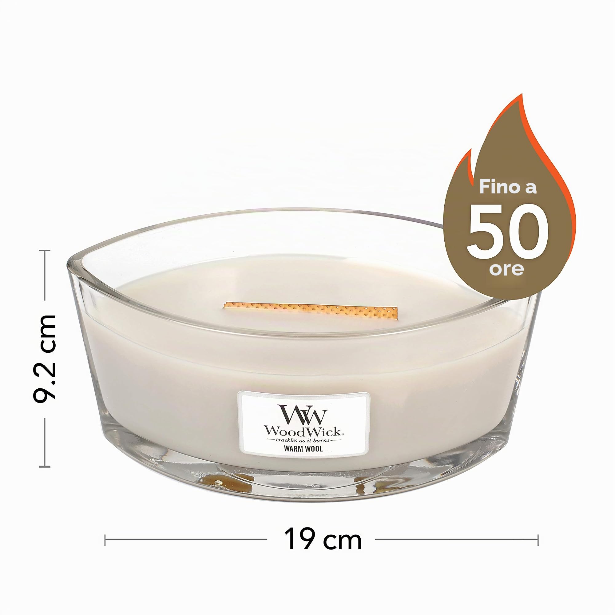 Woodwick Ellipse Candela Profumata Con Stoppino Scoppiettante, Lana Calda, Fino A 50 Ore, Bianco (Warm Wool)