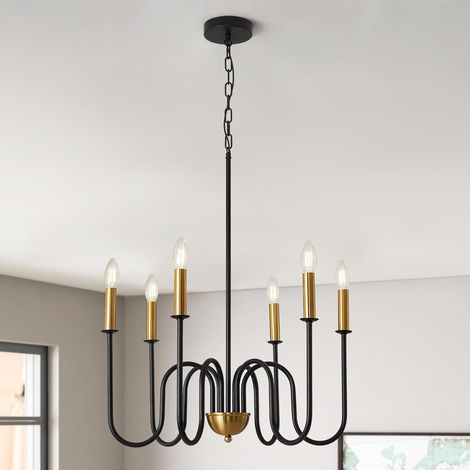 WOKE Black Metal Chandelier - 6 Light Modern Lamp -6