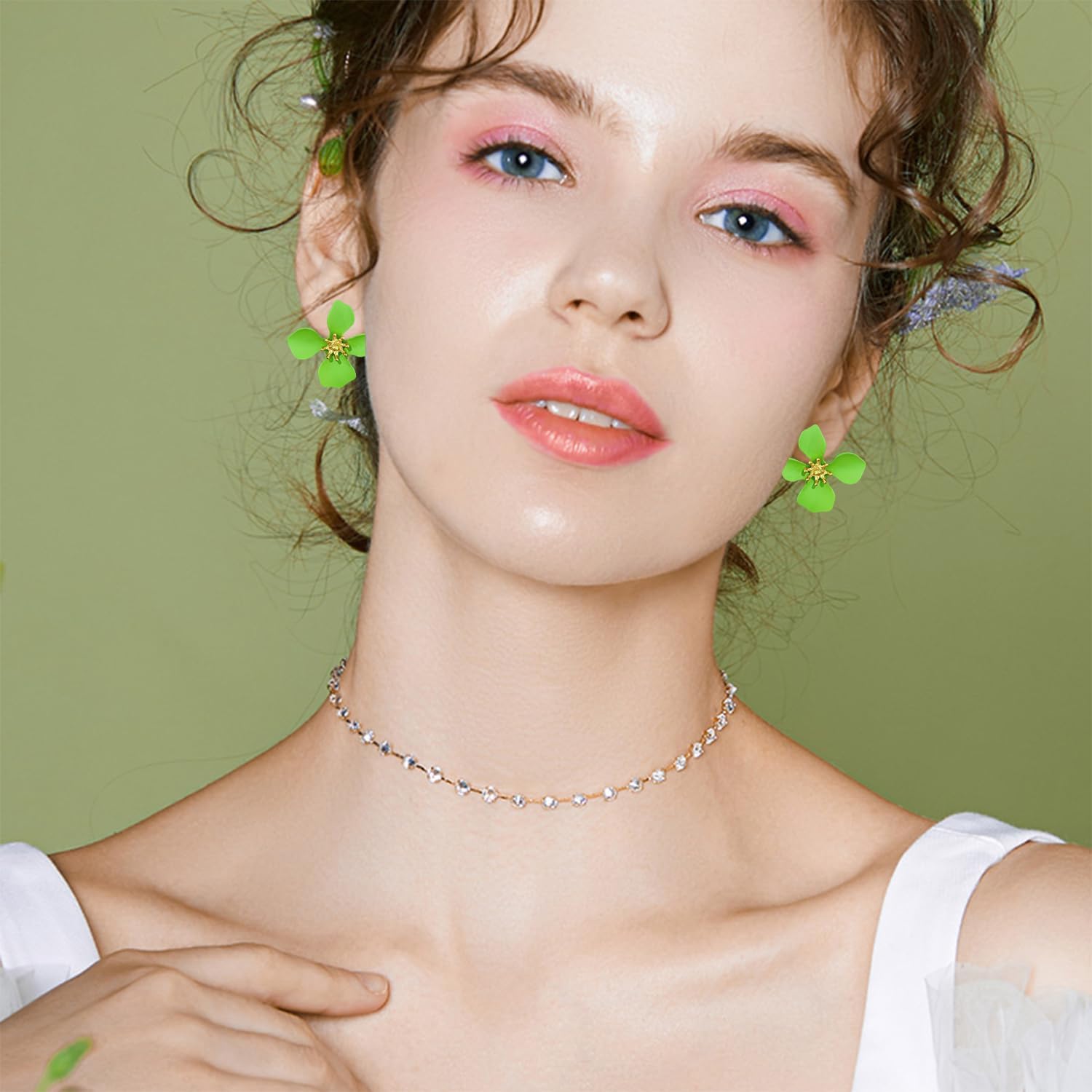 Exquisite Bohemian Style Floral Alloy Stud Earrings Colorful Four Petal Flower Petal Stud Earrings for Women - Image 5