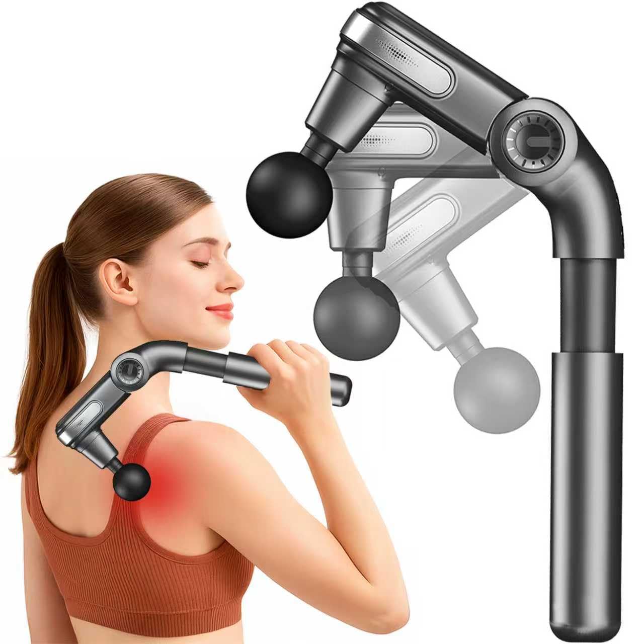 Masajeador de cuello y espalda para aliviar el dolor de tejido profundo, pistola de masaje de percusión de mano, 5 velocidades y 4 cabezales de masaje, regalo perfecto para mujeres, padre, madre