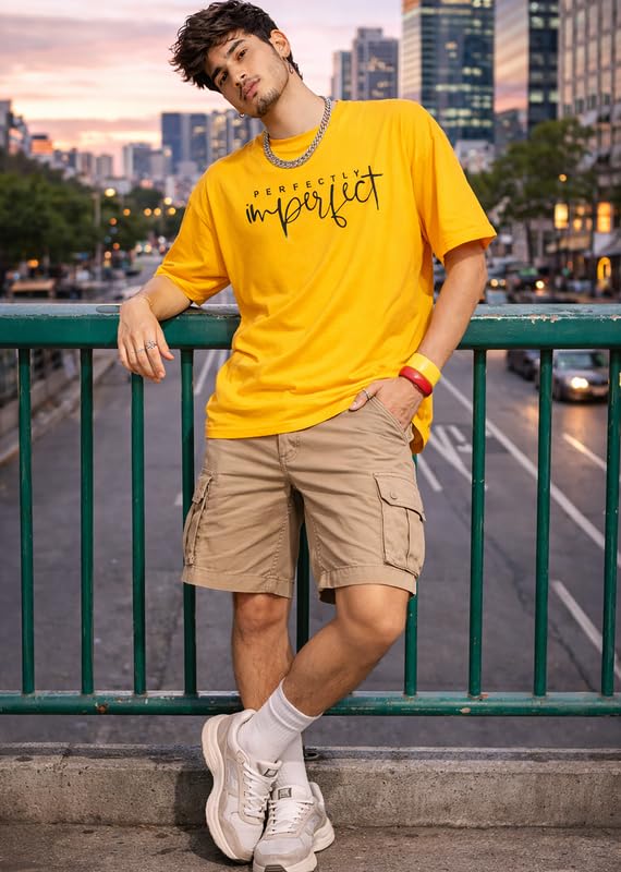 Image of London Hills Printed Cotton Blend Half Sleeve Oversized Men Round Neck Tshirts | T Shirt for Man | Tshirt | Shirts Men | Tshirt for Man | T-Shirt | Mult-Colored