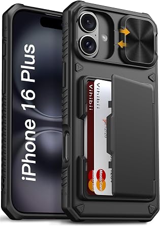 Vihibii for iPhone 16 Plus Case Wallet with Card Holder 4 Cards, Black