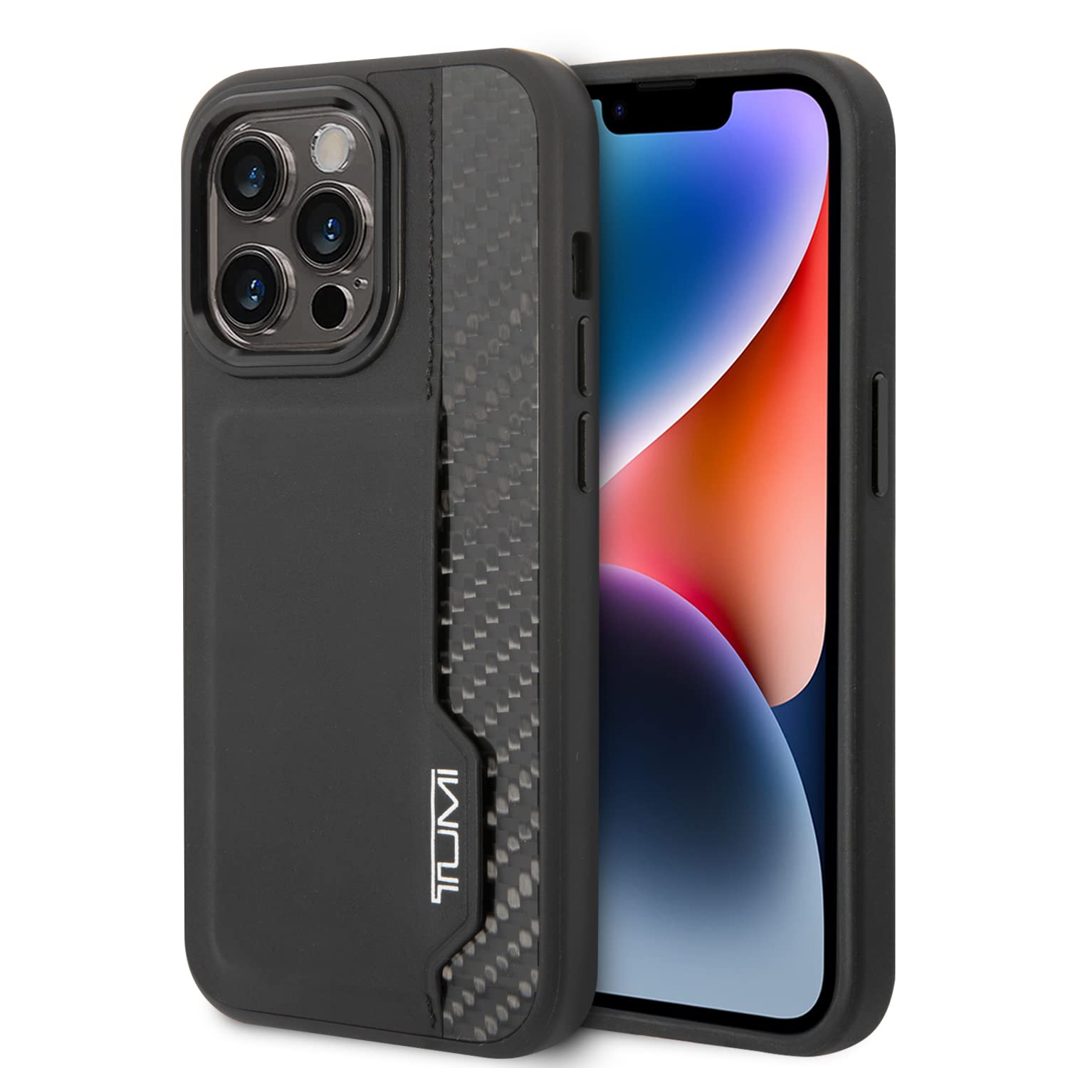 CG MOBILE Tumi HC Quality Premium Leather & Shiny Carbon Fiber Case With Vertical Card Slot Compatible with iPhone 14 Pro Max, Shockproof Cover for Protect your Phone