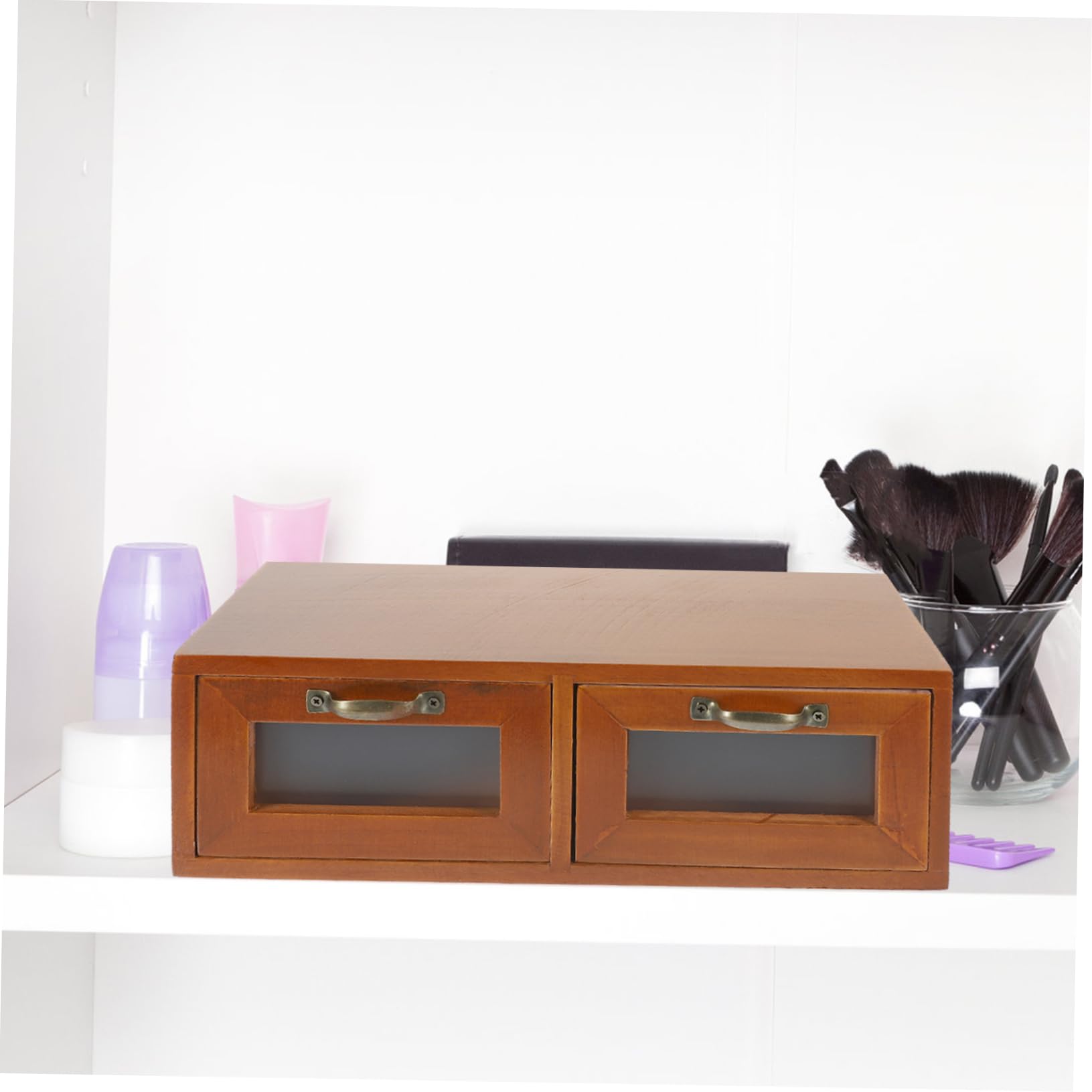 GALPADA Rustikaler Schreibtisch Organizer aus Holz mit Schubladen Praktische Aufbewahrungsbox für Schreibtisch Wohnzimmer und Büro für Kosmetik Bastelbedarf und Kleine Gegenstände