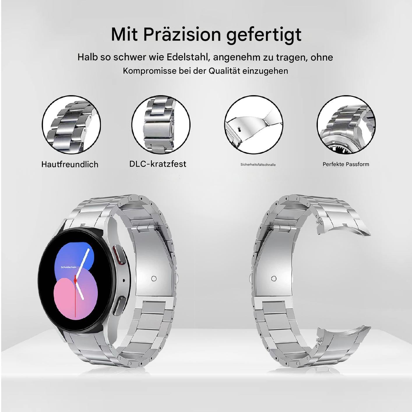 Bracelet en métal en titane de 26 mm pour Galaxy Watch 6 Classic 47 mm 43 mm / Watch 5 Pro 45 mm / Watch 4 Classic 20 mm No Gap Titan Compatible avec Samsung Galaxy Watch 7/6/5/4/FE 44 mm 40