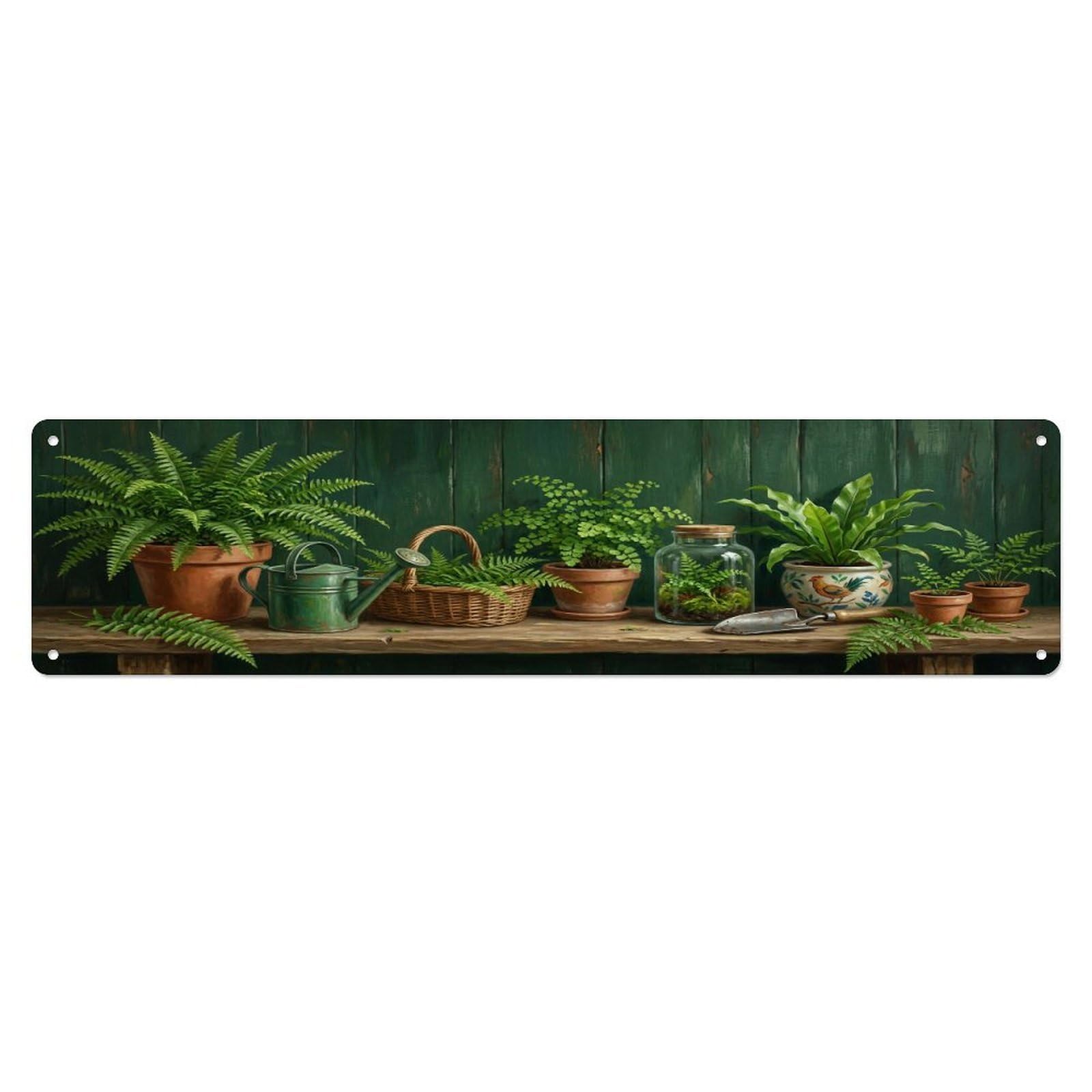 Floral Garden Tools Fern Garden Pattern Print Metal Tin Sign