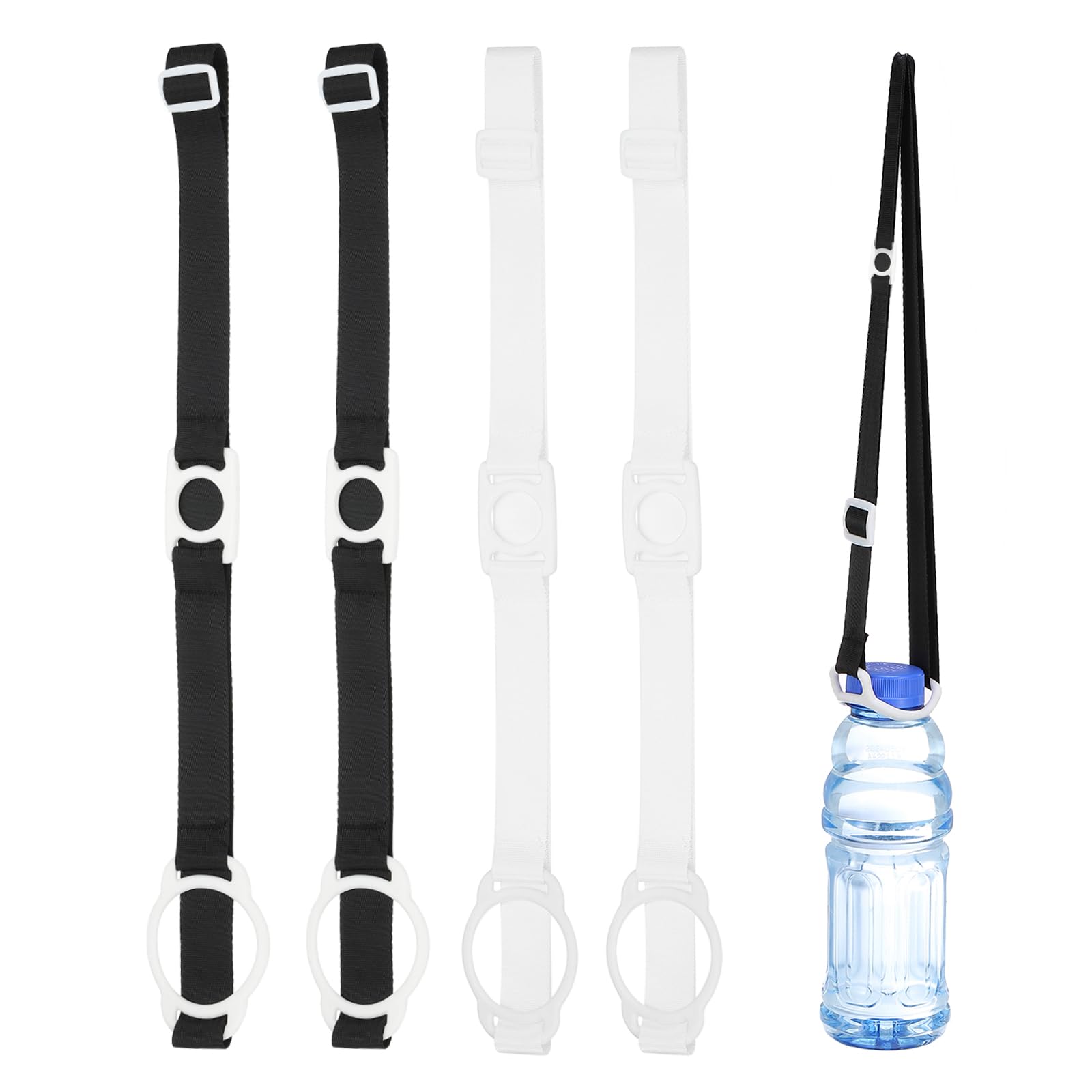 PATIKIL Water Bottle Lanyard, 4Pcs Adjustable Holder Shoulder Strap with White Ring Buckle Carrier Clips for Hiking Walking Outdoor, Black, White (2.5CM, 5CM)