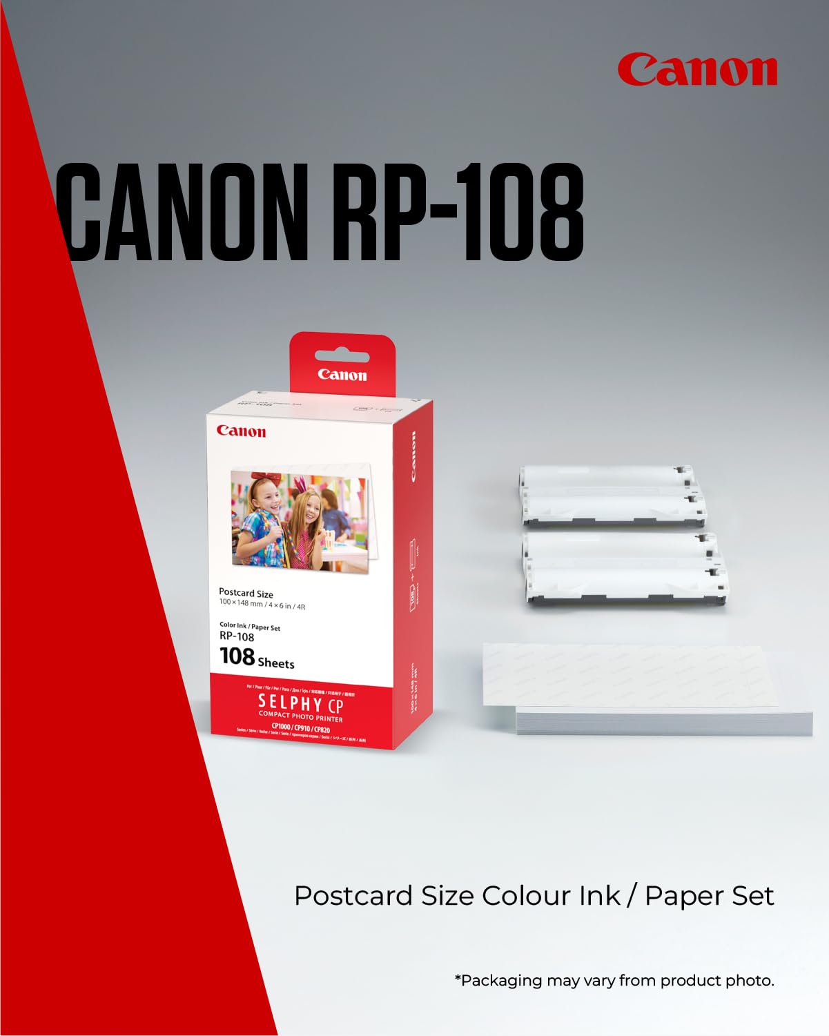 Canon RP-108 - Papel fotográfico y cartucho de tinta original para Selphy CP, color blanco.