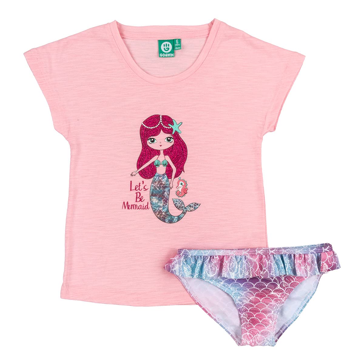 ALPHADVENTURE Go&Win Conjunto De Baño con Camiseta Sirena Y Braguita De Bikini Rosa Melisa para Niña