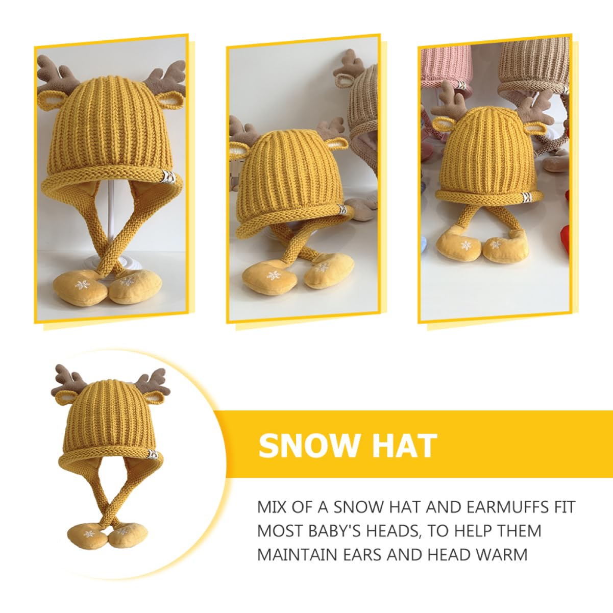 BESTYASH Sombrero Tejido Gorro de Navidad Sombrero de Navidad para niños Sombrero de pompón de bebé Gorro Termico Gorro Bebe Gorro de Invierno Gorro recién Nacido Acrílico Yellow