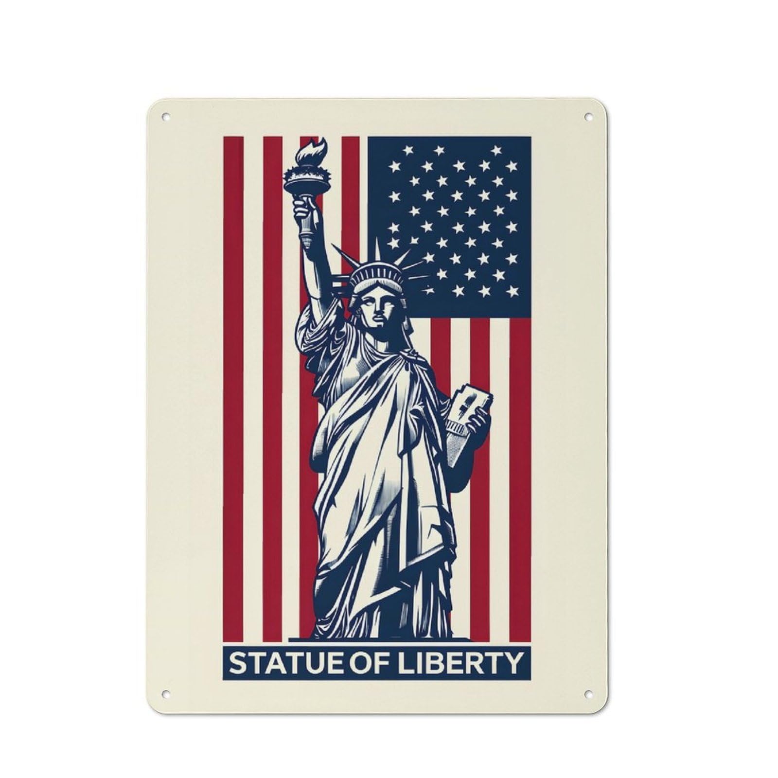 Junmoney Style-24 Tin Wall Plaque 40X30cm With Statue Of Liberty American Flag Art For Hallway Wall, Suited To Hallway Decor Lovers, For Retro Home Interiors