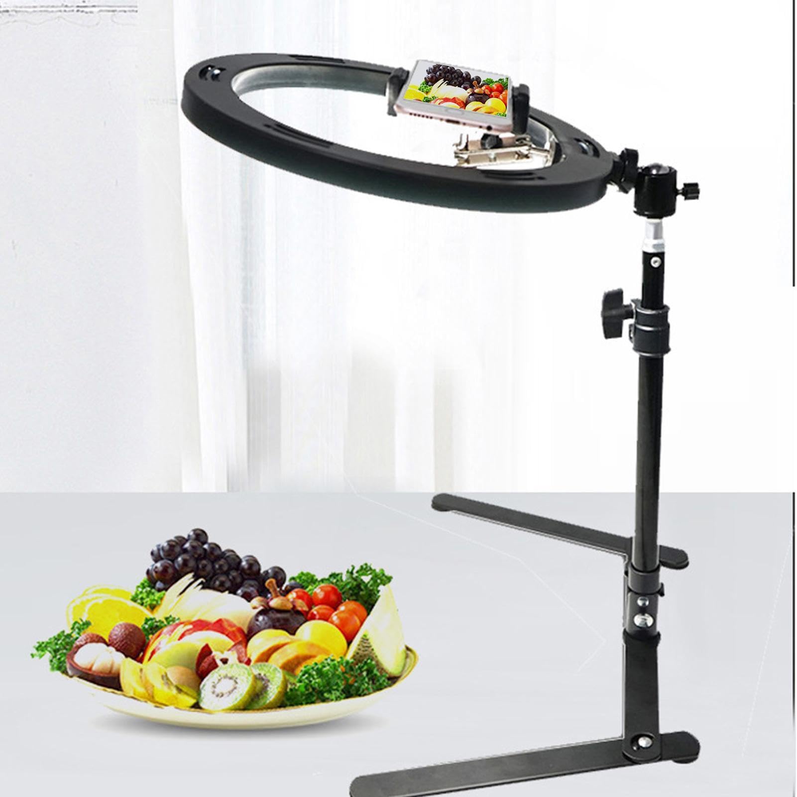 Treppiede per telefono in testa, 30 cm, regolabile, in metallo | con clip per luce, strumento per la creazione di registrazioni di vlogging, video conferenze live streaming tutorial di cucin