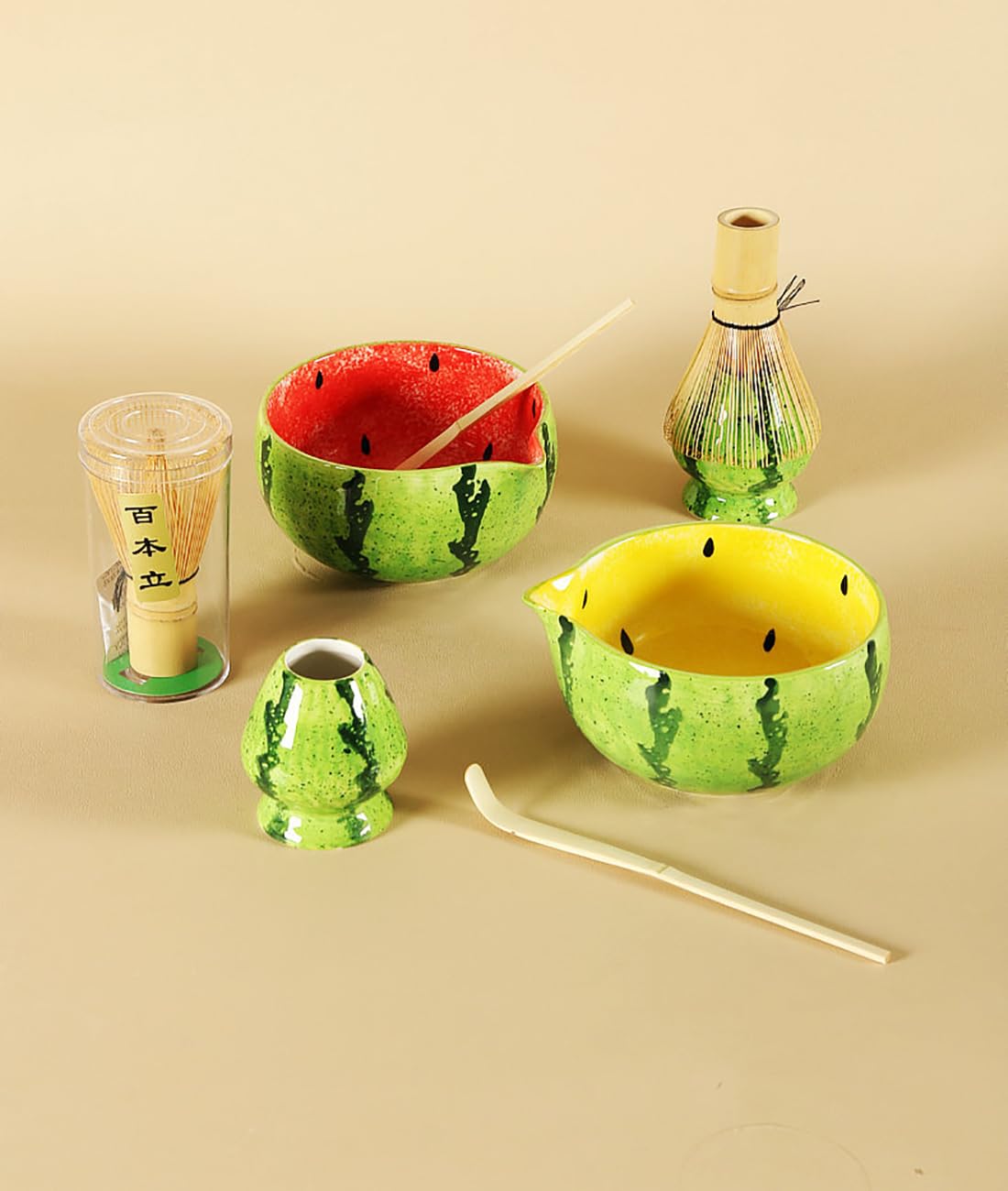 Amazon | 茶道具 抹茶セットスイカ茶碗 初心者向け 4点セット 日本茶