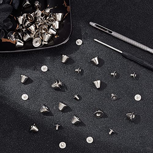 Image of GORGECRAFT 30 Sets 8mm Height Silver Barrel Riveted Spikes Studs Screw Back Rivets with Screwdriver Handbag Feet Punch Tool Flat Head Punk Studs Buckle Button Cap for Clothing Shoes Leather Craft