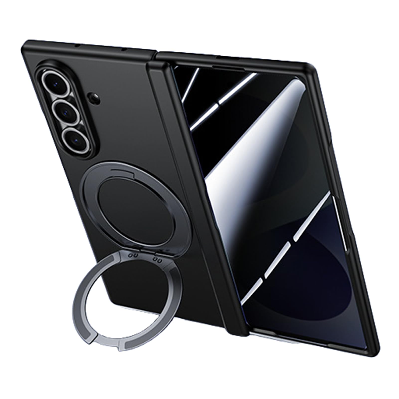 MFAOSHI Magnetic Case for Samsung Galaxy Z Fold 8 Ultra, Hard PC Frosted Phone Cover with Anti Peeping Hinge Protection Kickstand Case,Black,Fold 8 Ultra
