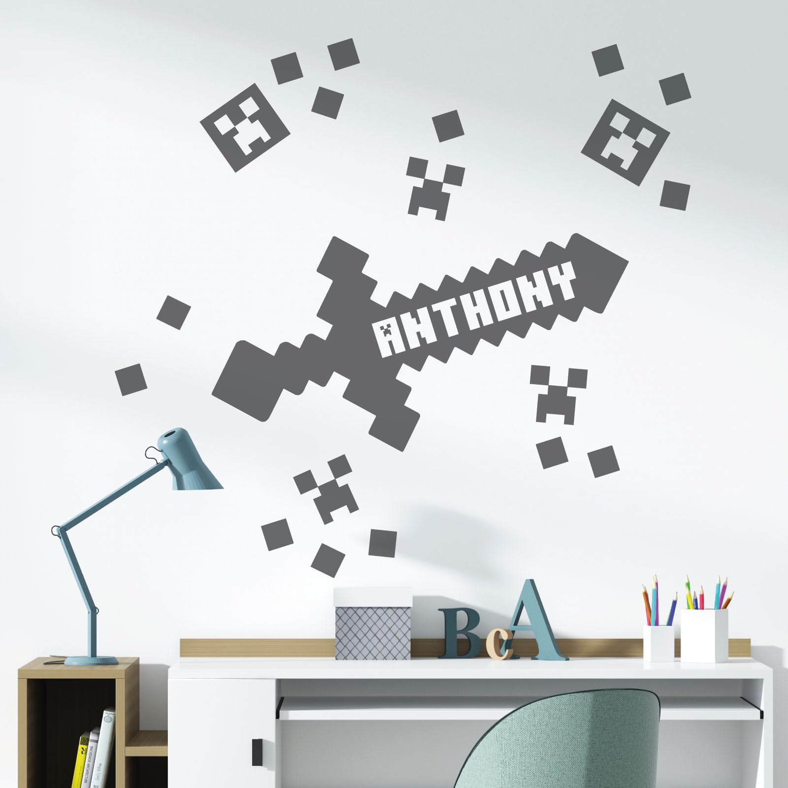 Gaming Mine Inspired Personalised Name - Gamers Bedroom Wall Sticker [XLarge] [Dark Grey]