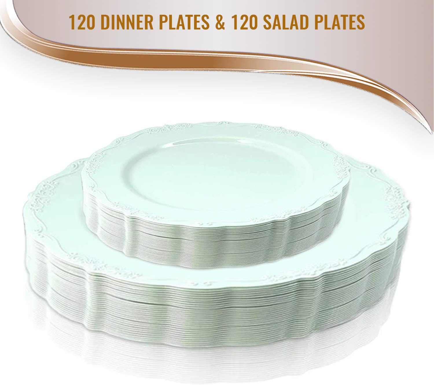 Elegant Plastic Plates, Disposable Dinnerware Sets, Plastic Dinner Plates, Disposable Plates for Party, Disposable Plastic Plates, Party Plates (Turquoise, Combo Plate Set (120 Guests))