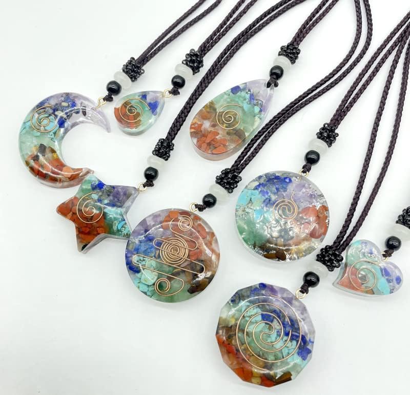 Miniatura 3 de flarita - Collar curativo con forma de corazón de resina de 7 chakras, piedra natural, cristal de cuarzo retro, lapislázuli, 7 chakras, amuleto de