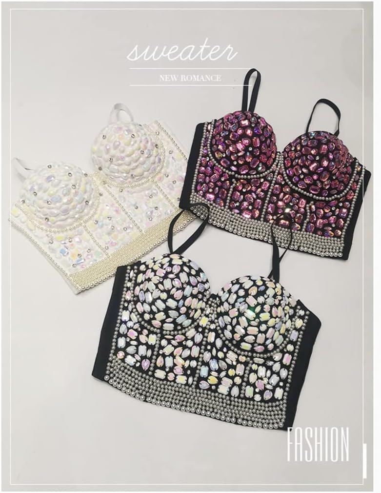 Pearl top for women Sexy Bustier Pearl Cami Top Pearls Beaded Spaghetti Strap Crop Top Corset Bra Party Clubwear