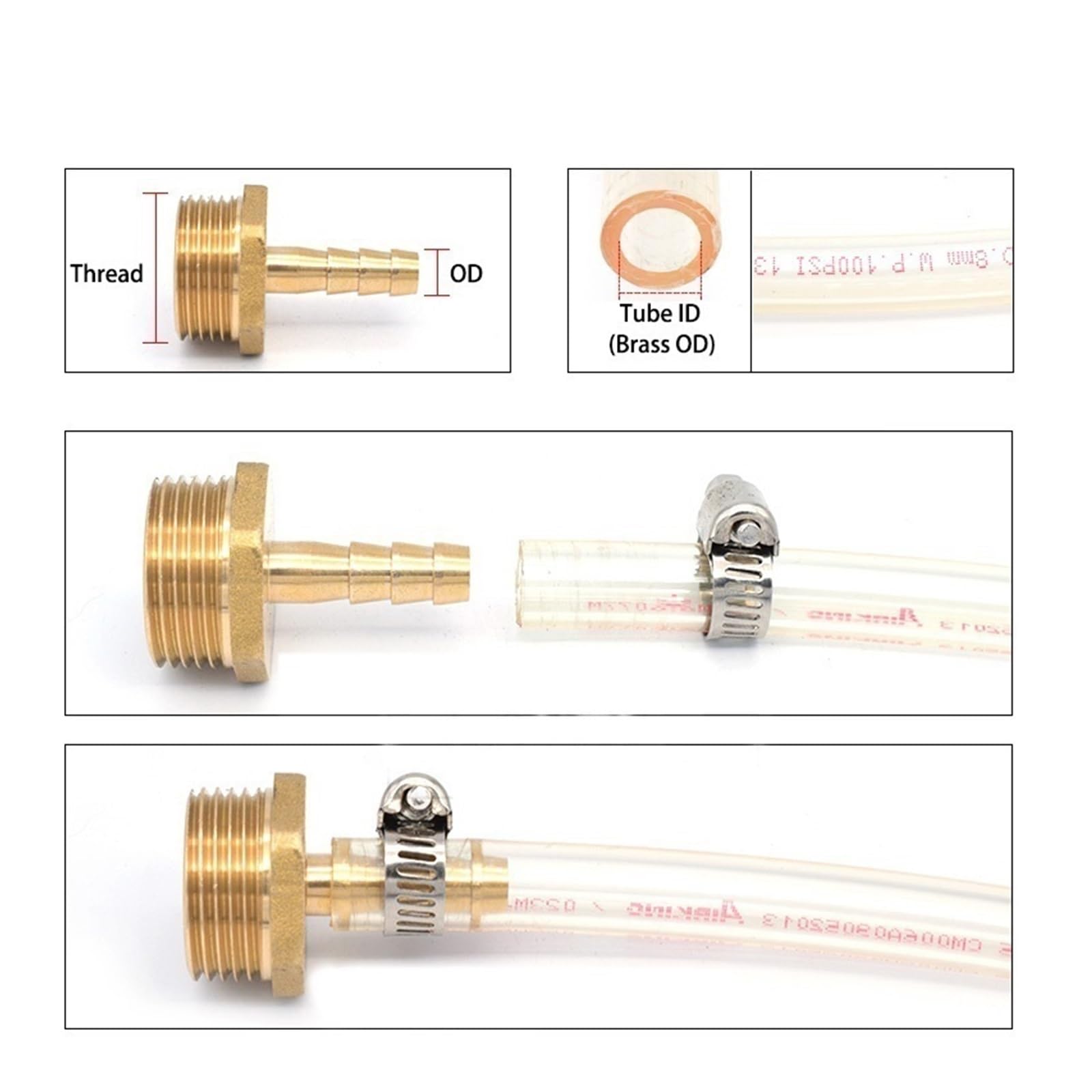 Schlauchanschluss 6 8 10 12 14 mm, Schlauchtüllenanschluss, Gewinde 1/8 1/4 3/8 1/2 BS*P-Gewinde, Messing-Wasserrohrverschraubungen(10pcs-BTPCF,12MM,1/2")