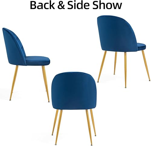 Miniatura 6 de Juego de 2 sillas de comedor de terciopelo, sillas de comedor modernas tapizadas de mediados de siglo, sillas decorativas sin brazos con patas