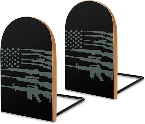 Sujetalibros negros con bandera de Estados Unidos para estantes, soporte para libros de madera para libros pesados, divisor decorativo moderno, 1 par